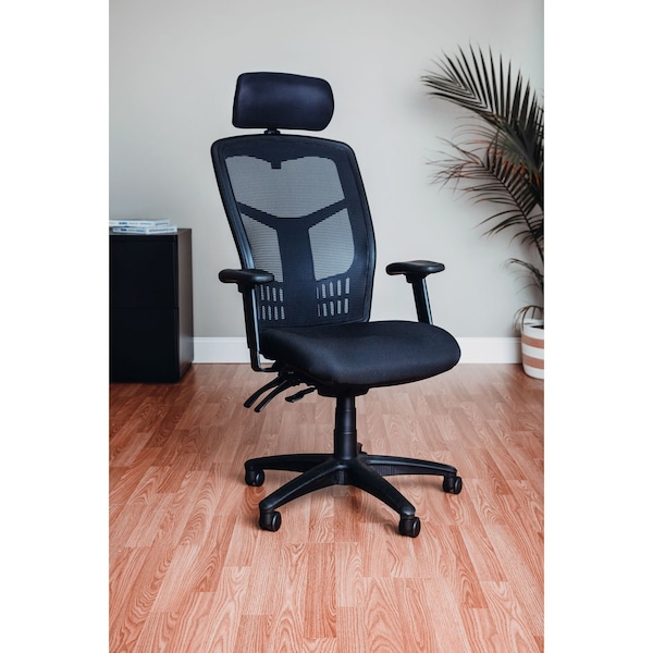 Global Industrial Multifunction Office Chair With Adjustable Headrest, Mesh Back, Fabric Upholstered Seat 248623H - main